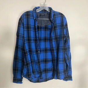 Scotch & soda blue black plaid long sleeve button up  shirt L